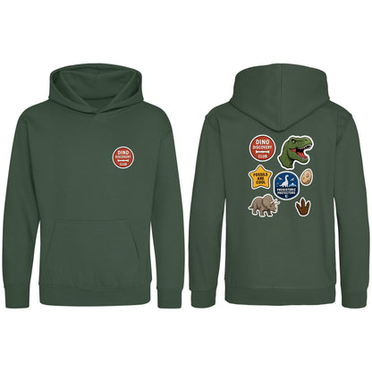 Dino Discovery Club Kids' Hoodie - Badges of the Wild Bottle Green colour variant image