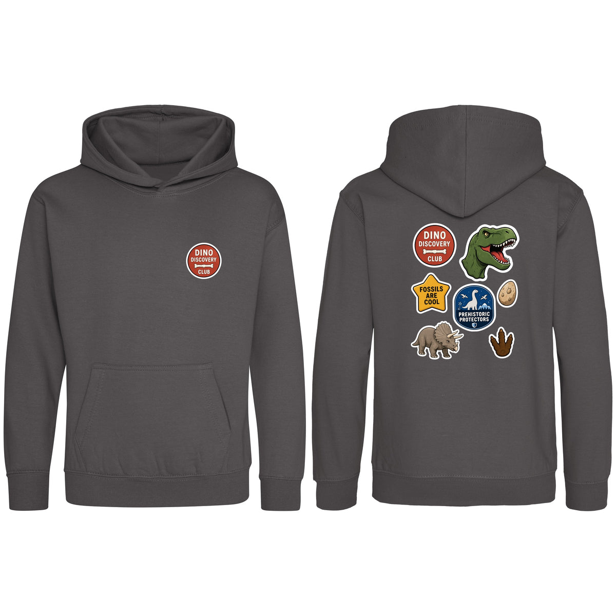Dino Discovery Club Kids' Hoodie - Badges of the Wild Charcoal colour variant image