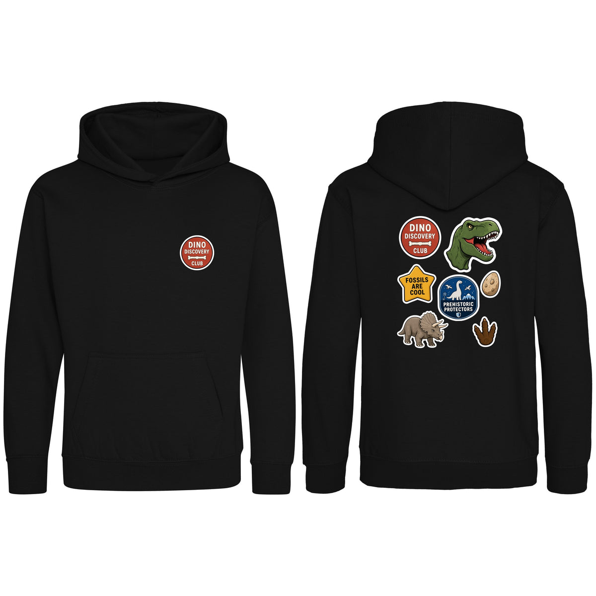 Dino Discovery Club Kids' Hoodie - Badges of the Wild Deep Black colour variant image