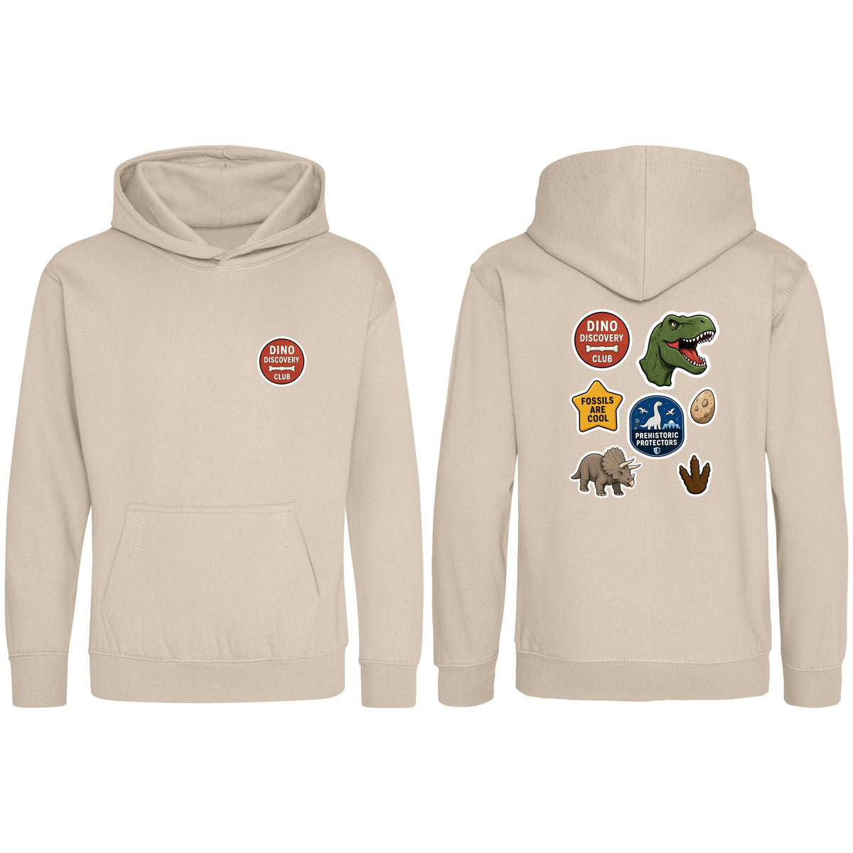 Dino Discovery Club Kids' Hoodie - Badges of the Wild Natural Stone colour variant image