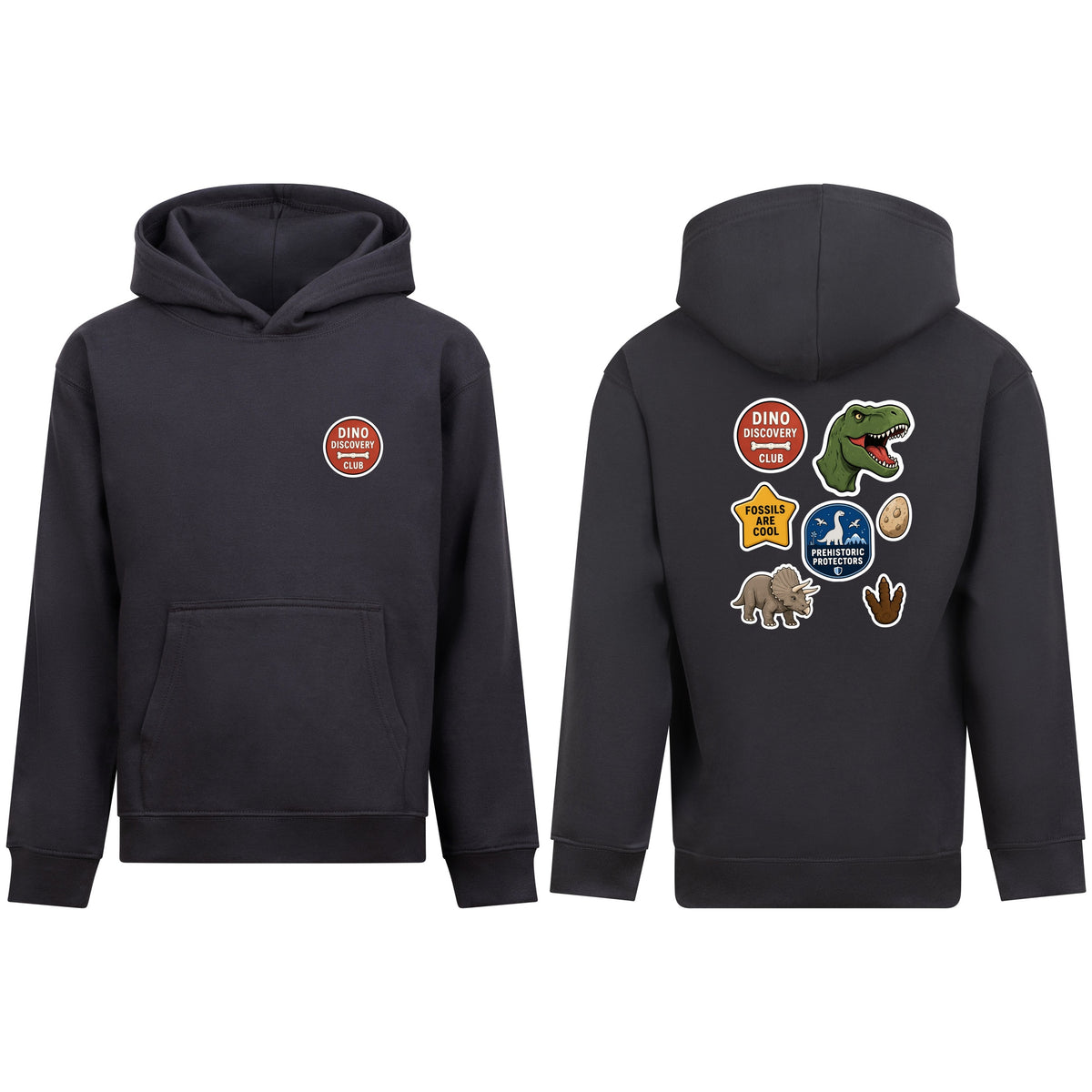Dino Discovery Club Kids' Hoodie - Badges of the Wild Solid Charcoal colour variant image