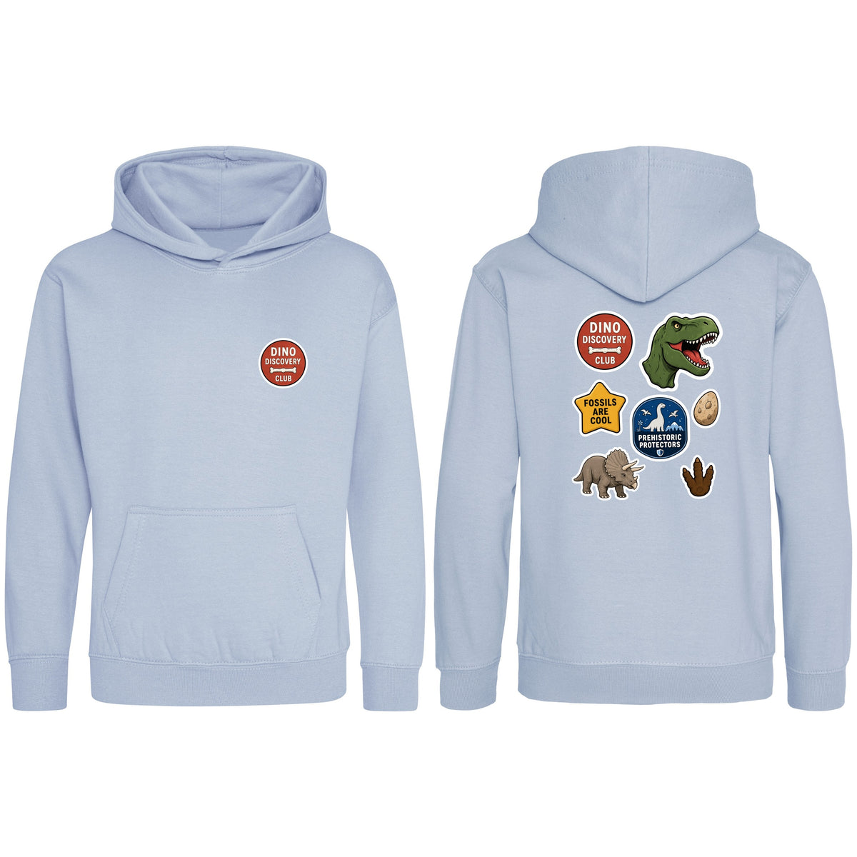 Dino Discovery Club Kids' Hoodie - Badges of the Wild Sky Blue colour variant image