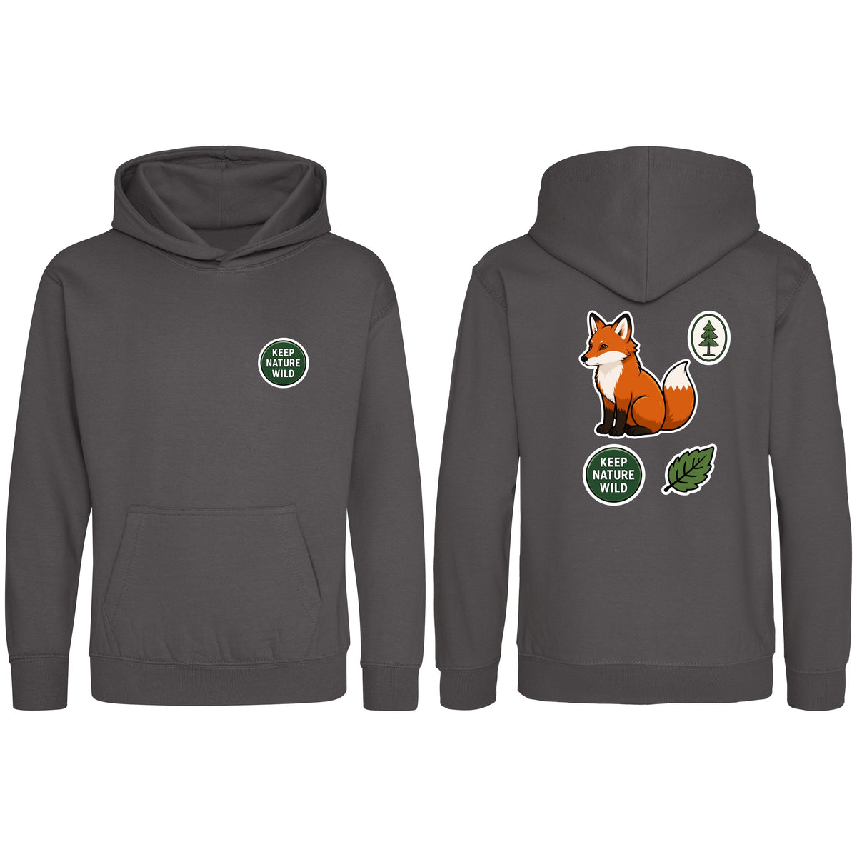 Keep Nature Wild Kids' Hoodie - Badges of the Wild Charcoal colour variant image