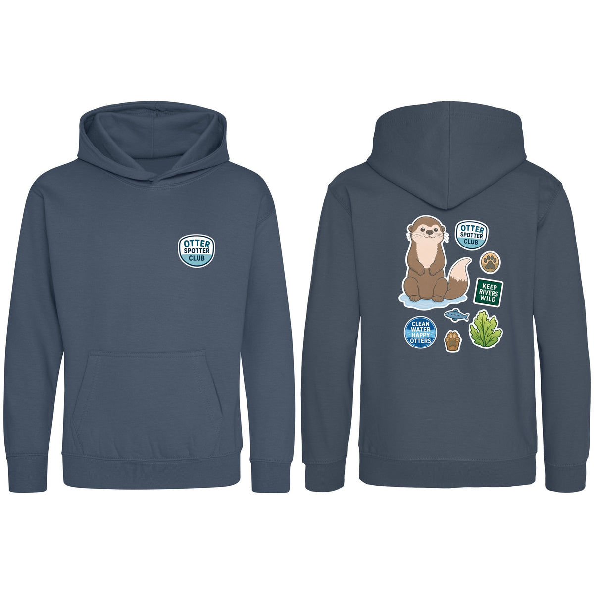 Otter Spotter Club Kids' Hoodie - Badges of the Wild Airforce Blue colour variant image
