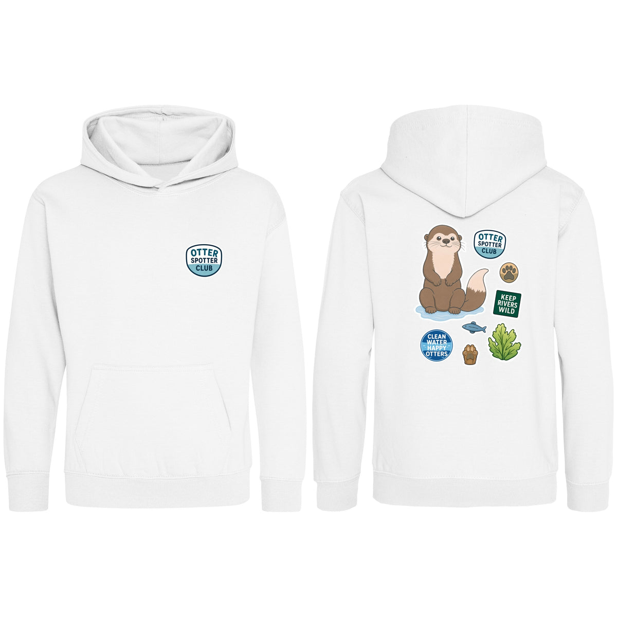 Otter Spotter Club Kids' Hoodie - Badges of the Wild Arctic White colour variant image