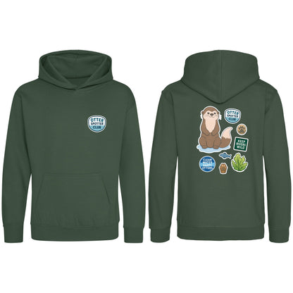 Otter Spotter Club Kids' Hoodie - Badges of the Wild Bottle Green colour variant image
