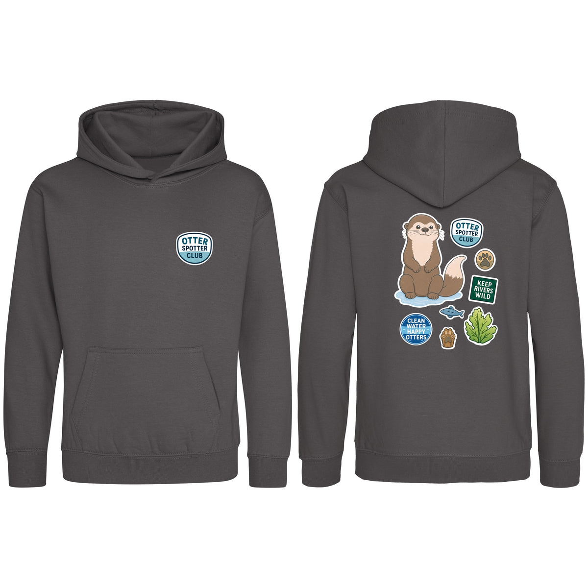 Otter Spotter Club Kids' Hoodie - Badges of the Wild Charcoal colour variant image