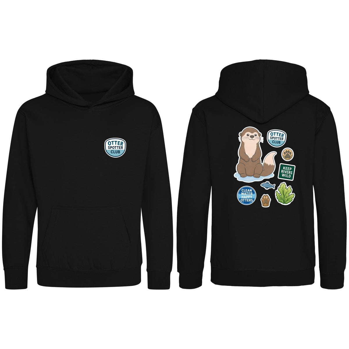 Otter Spotter Club Kids' Hoodie - Badges of the Wild Deep Black colour variant image