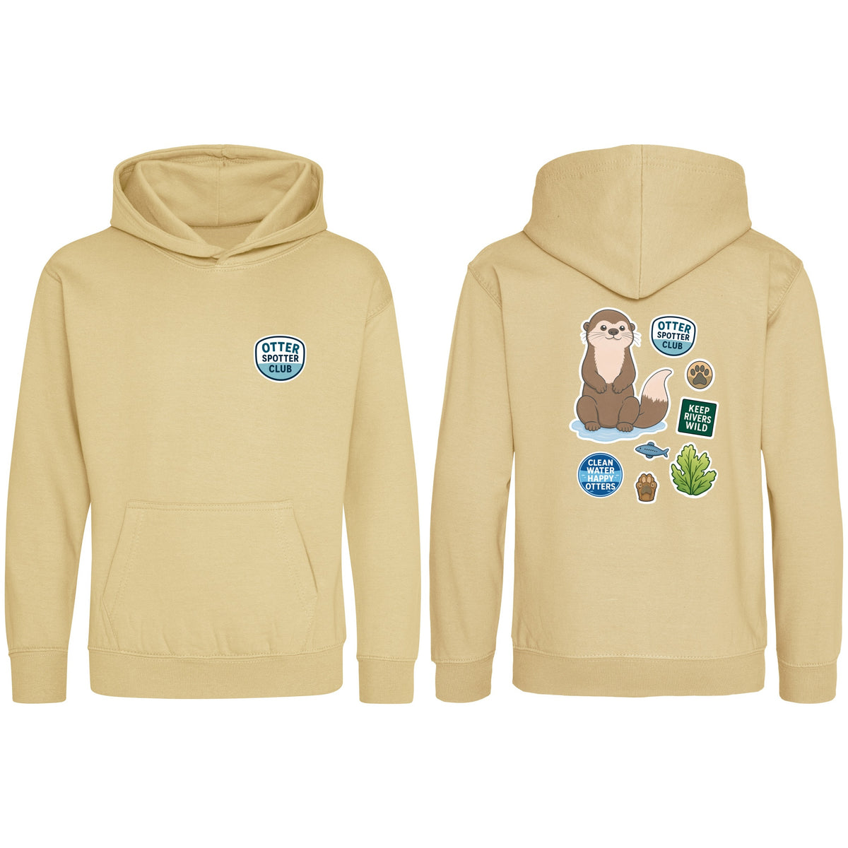 Otter Spotter Club Kids' Hoodie - Badges of the Wild Desert Sand colour variant image