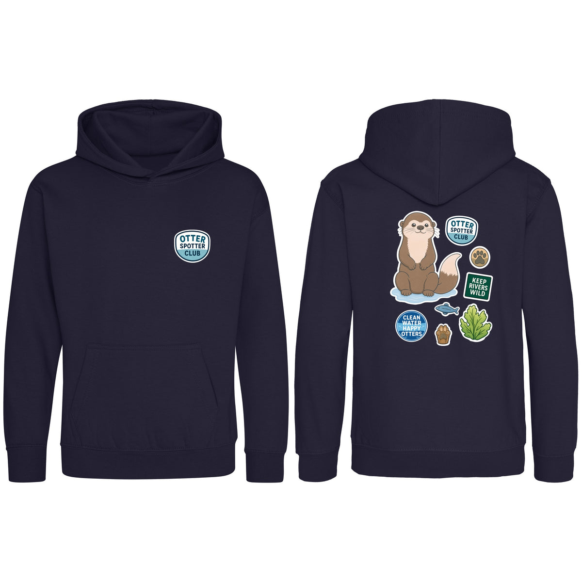 Otter Spotter Club Kids' Hoodie - Badges of the Wild French Navy colour variant image