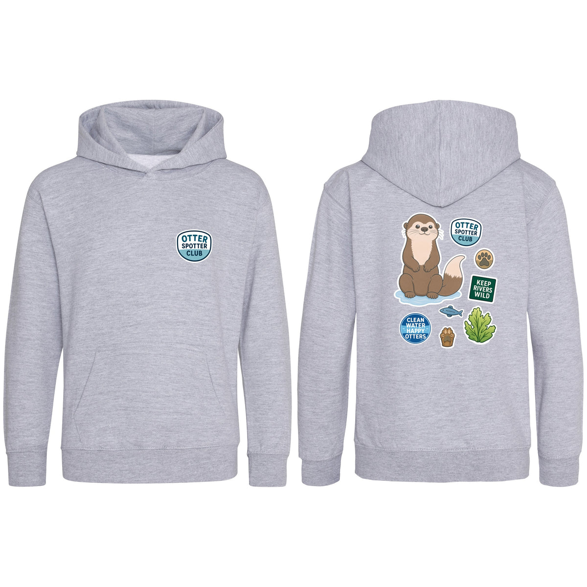 Otter Spotter Club Kids' Hoodie - Badges of the Wild Heather Grey colour variant image