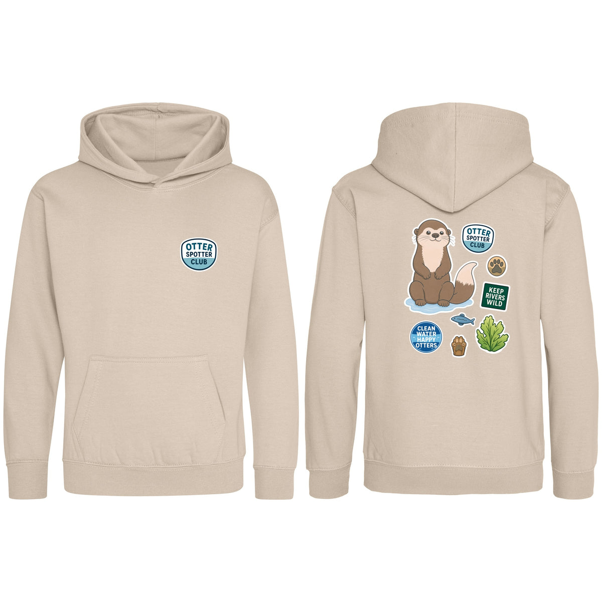 Otter Spotter Club Kids' Hoodie - Badges of the Wild Natural Stone colour variant image