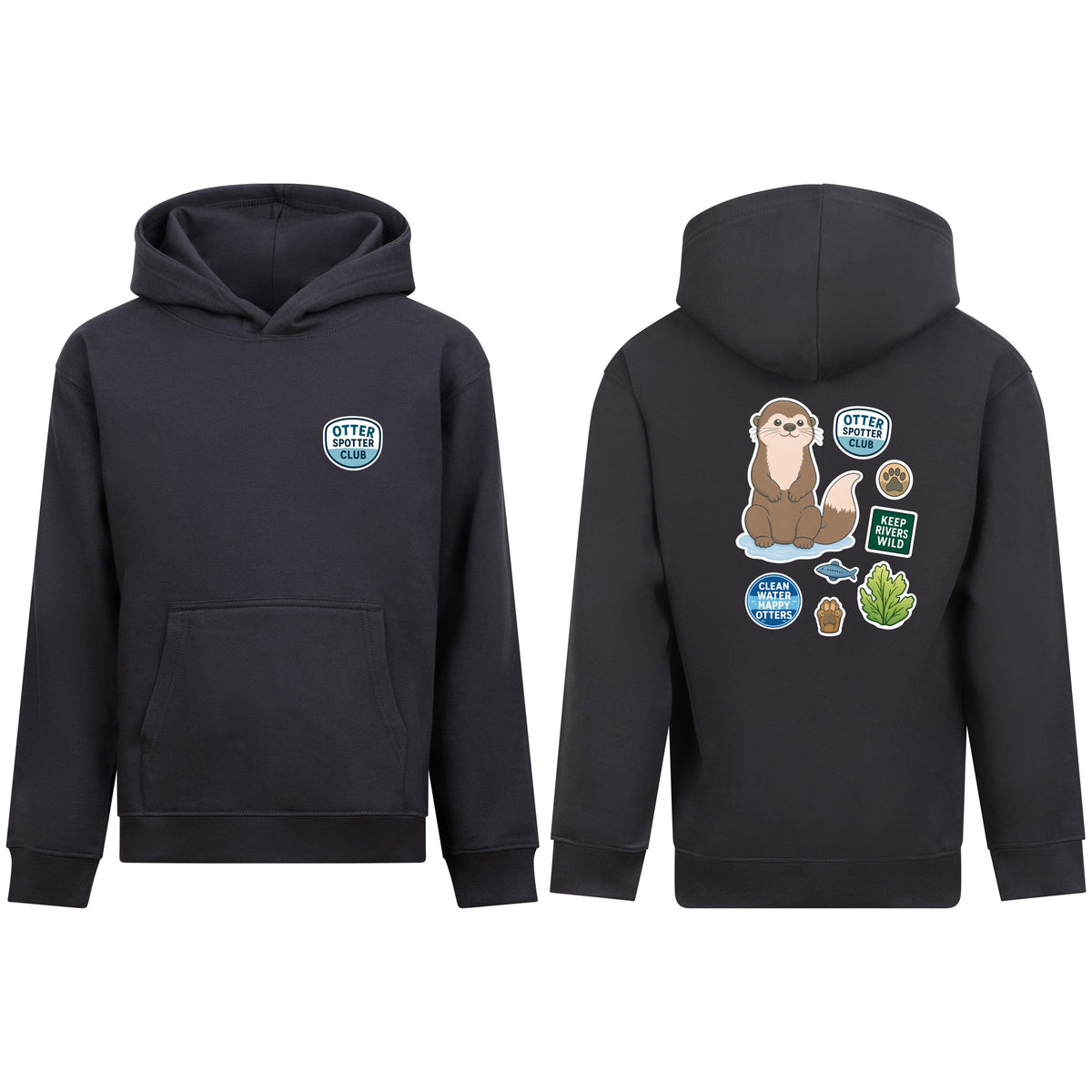 Otter Spotter Club Kids' Hoodie - Badges of the Wild Solid Charcoal colour variant image