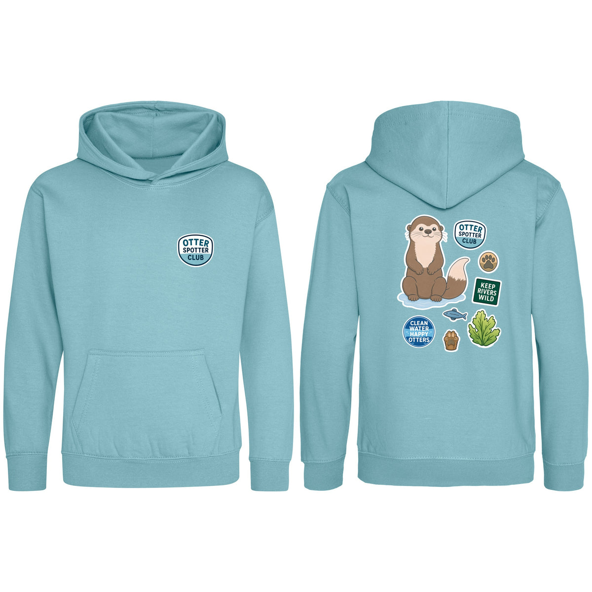 Otter Spotter Club Kids' Hoodie - Badges of the Wild Seafoam colour variant image