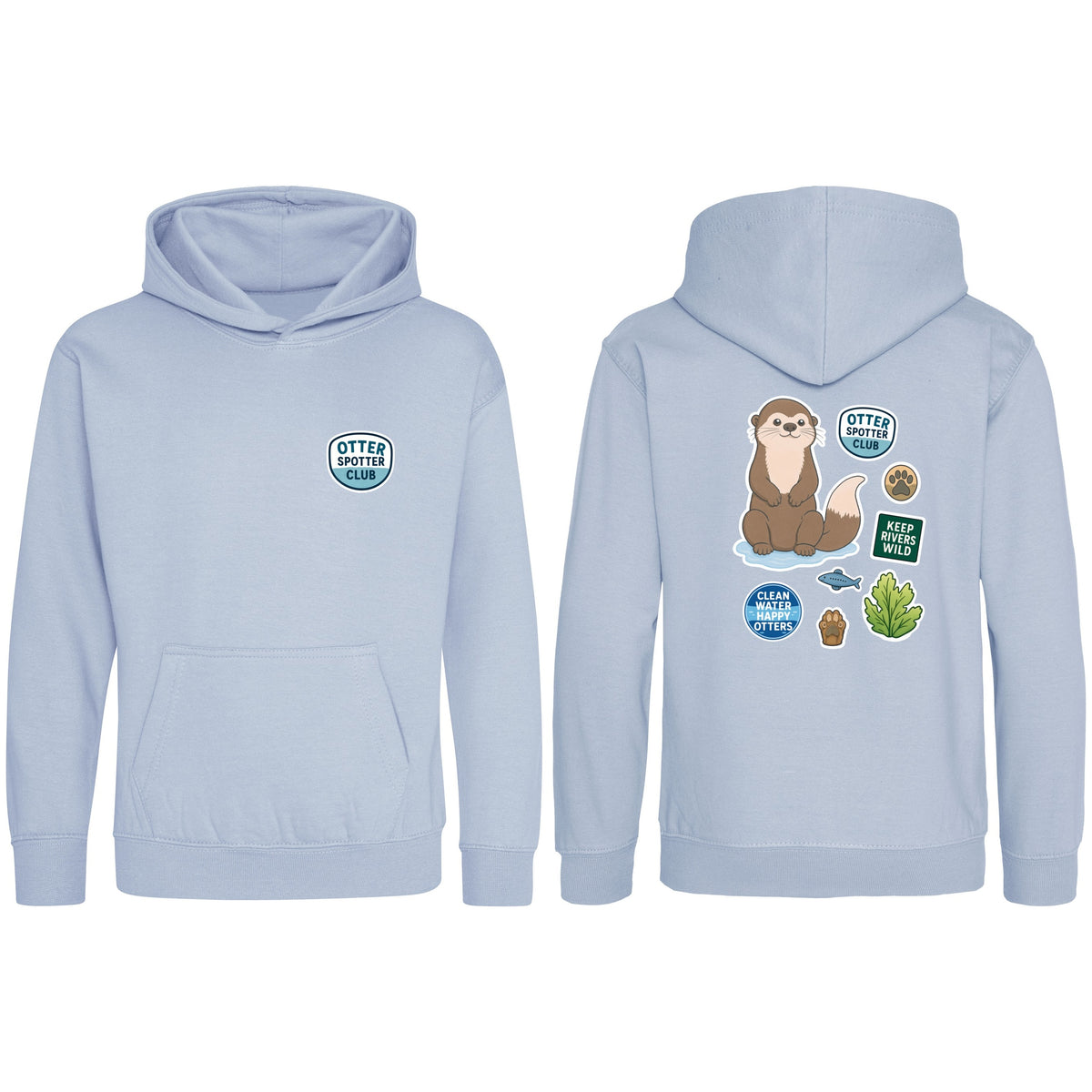 Otter Spotter Club Kids' Hoodie - Badges of the Wild Sky Blue colour variant image