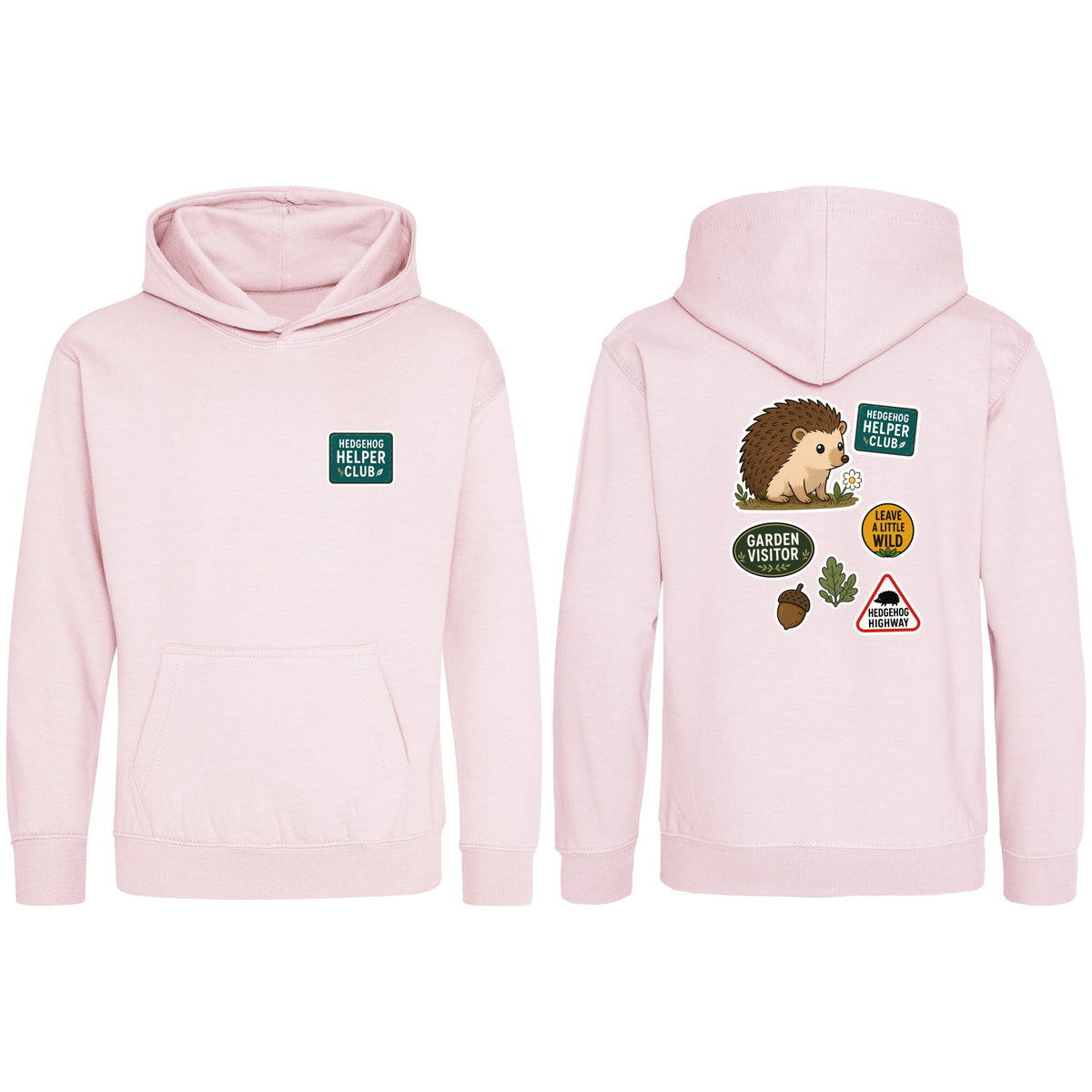 Hedgehog Helper Club Kids' Hoodie - Badges of the Wild Baby Pink colour variant image