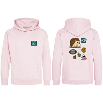 Hedgehog Helper Club Kids' Hoodie - Badges of the Wild Baby Pink colour variant image