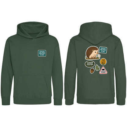 Hedgehog Helper Club Kids' Hoodie - Badges of the Wild Bottle Green colour variant image