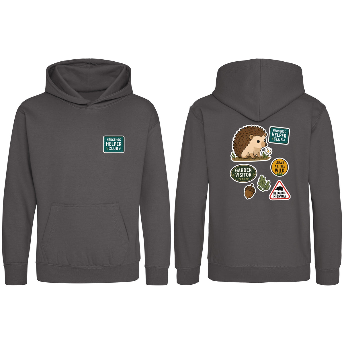Hedgehog Helper Club Kids' Hoodie - Badges of the Wild Charcoal colour variant image