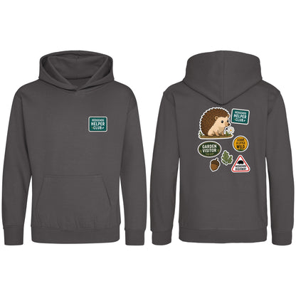 Hedgehog Helper Club Kids' Hoodie - Badges of the Wild Charcoal colour variant image