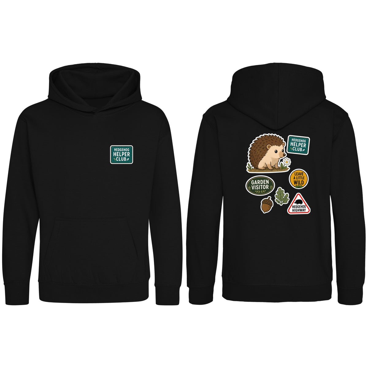 Hedgehog Helper Club Kids' Hoodie - Badges of the Wild Deep Black colour variant image