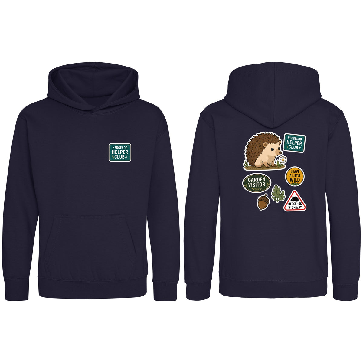 Hedgehog Helper Club Kids' Hoodie - Badges of the Wild French Navy colour variant image