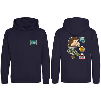 Hedgehog Helper Club Kids' Hoodie - Badges of the Wild French Navy colour variant image