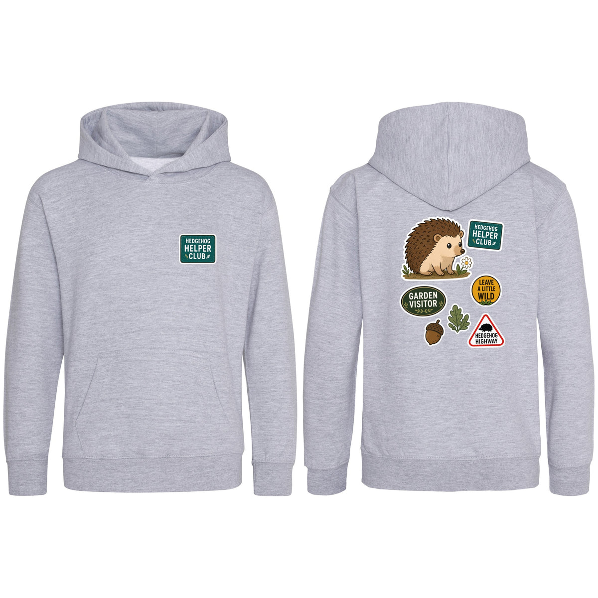 Hedgehog Helper Club Kids' Hoodie - Badges of the Wild Heather Grey colour variant image