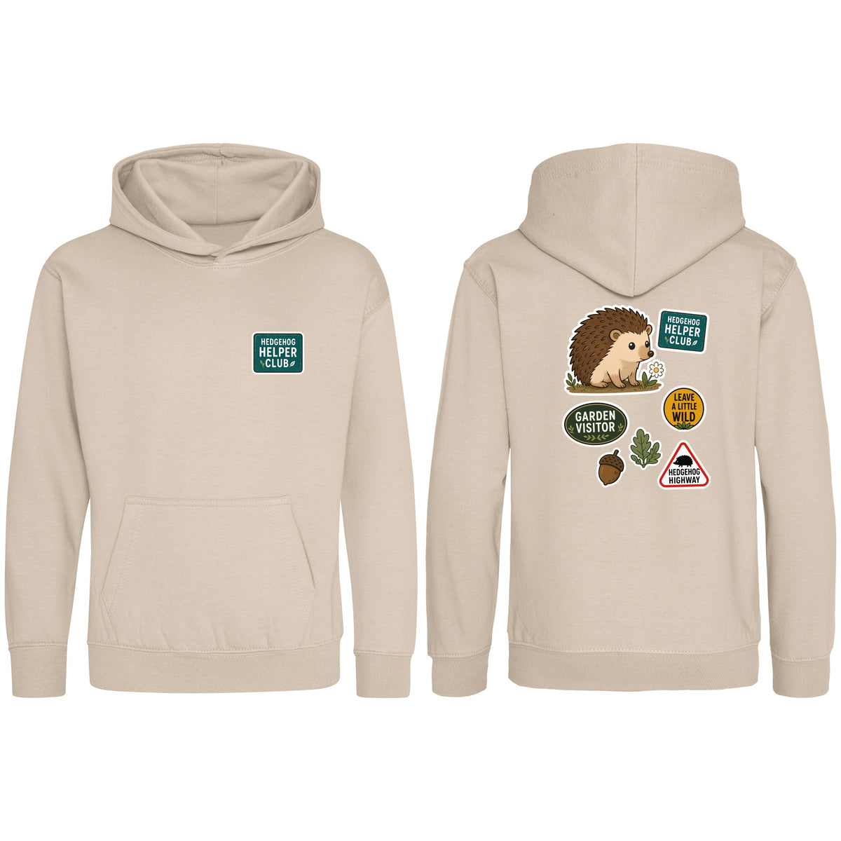 Hedgehog Helper Club Kids' Hoodie - Badges of the Wild Natural Stone colour variant image