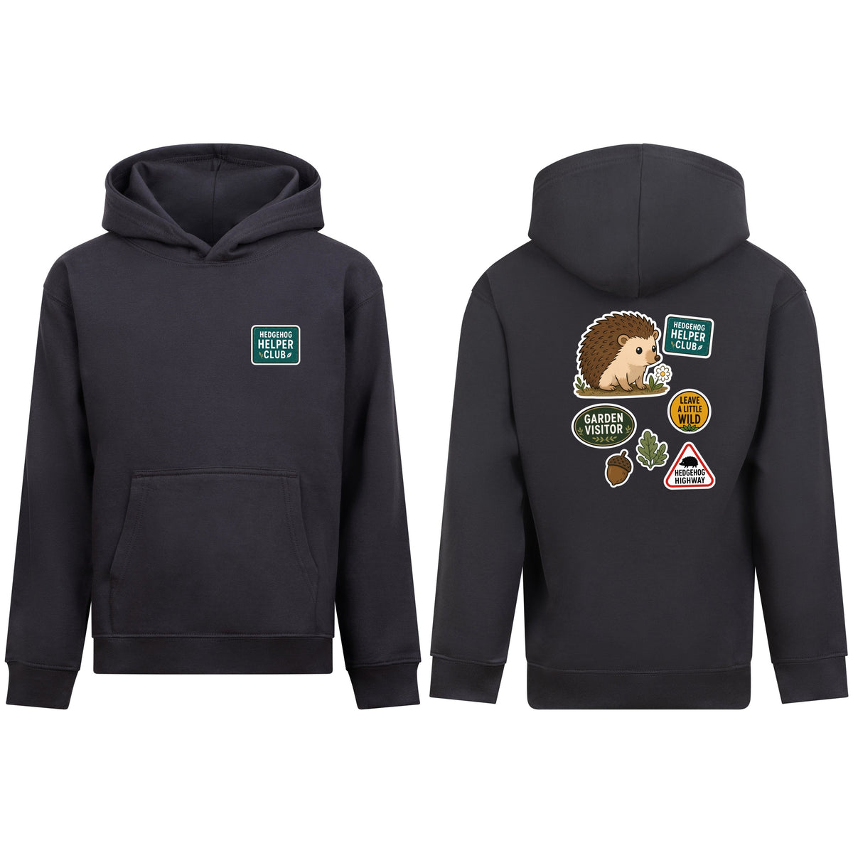 Hedgehog Helper Club Kids' Hoodie - Badges of the Wild Solid Charcoal colour variant image