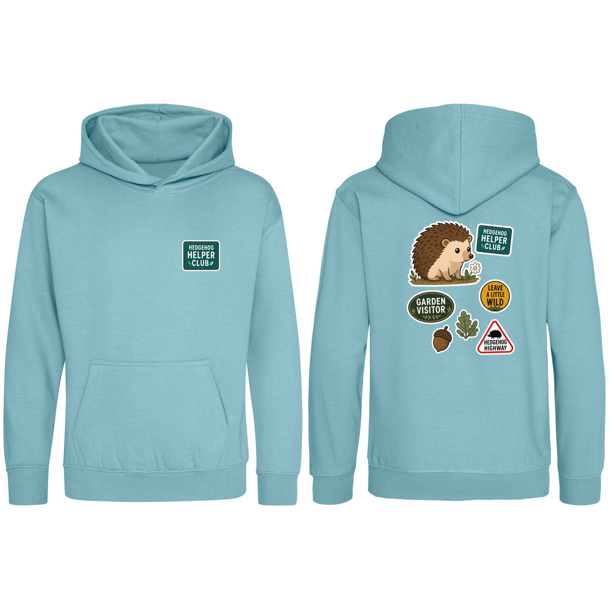 Hedgehog Helper Club Kids' Hoodie - Badges of the Wild Seafoam colour variant image