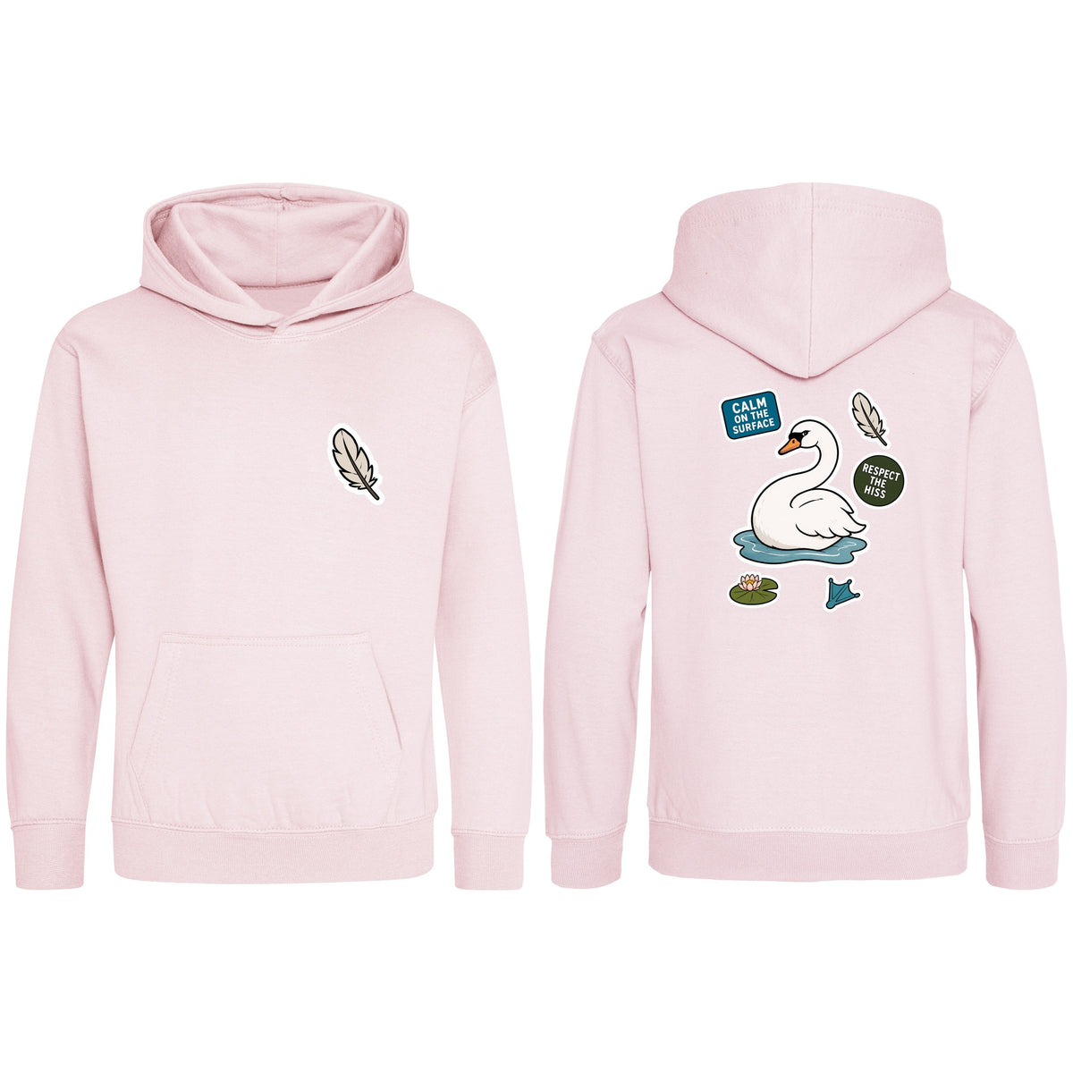 Calm on the Surface Kids' Hoodie - Badges of the Wild Baby Pink colour variant image