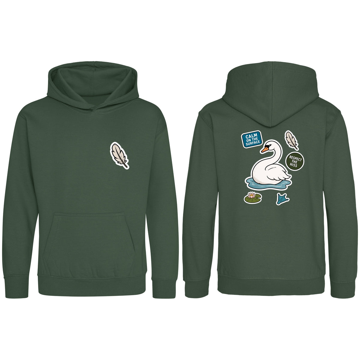 Calm on the Surface Kids' Hoodie - Badges of the Wild Bottle Green colour variant image