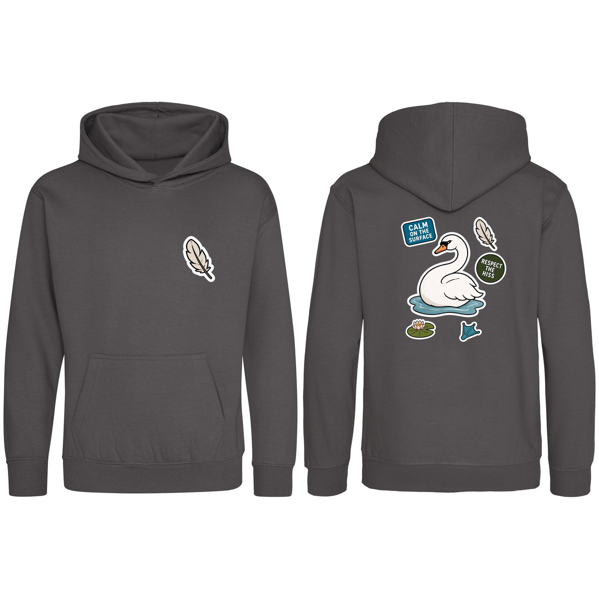 Calm on the Surface Kids' Hoodie - Badges of the Wild Charcoal colour variant image