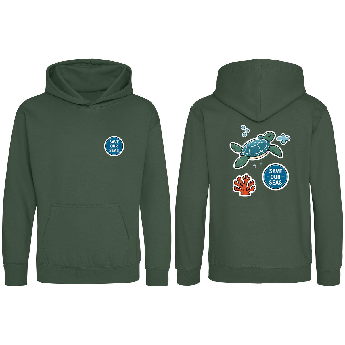Save Our Seas Kids' Hoodie - Badges of the Wild Bottle Green colour variant image