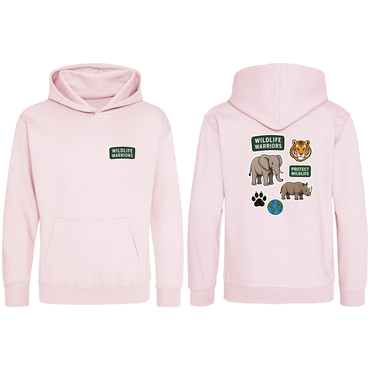 Wildlife Warriors Kids' Hoodie - Badges of the Wild Baby Pink colour variant image