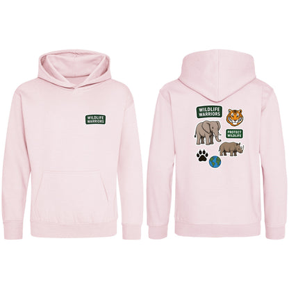 Wildlife Warriors Kids' Hoodie - Badges of the Wild Baby Pink colour variant image