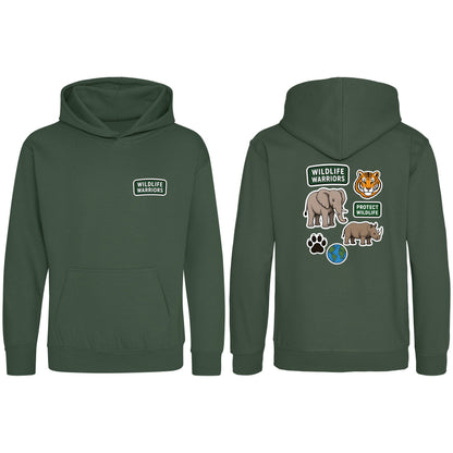 Wildlife Warriors Kids' Hoodie - Badges of the Wild Bottle Green colour variant image