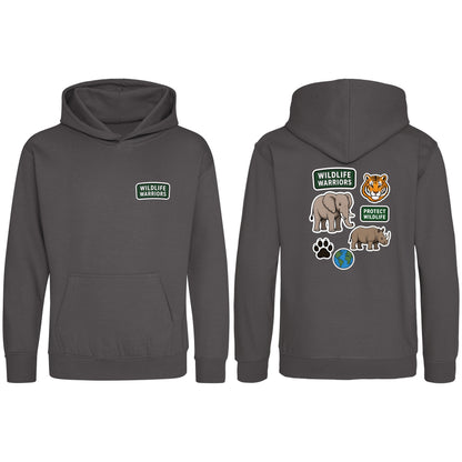 Wildlife Warriors Kids' Hoodie - Badges of the Wild Charcoal colour variant image