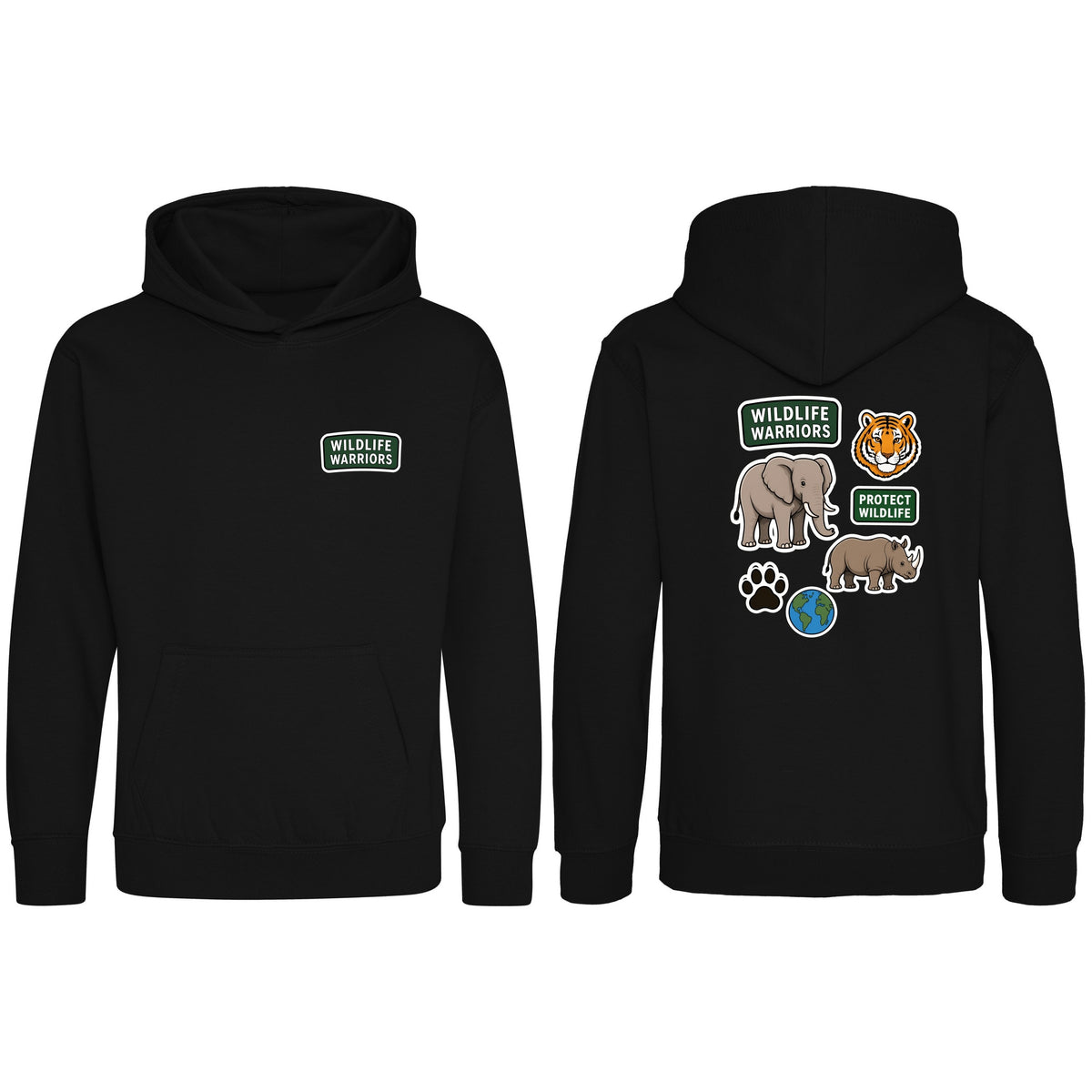 Wildlife Warriors Kids' Hoodie - Badges of the Wild Deep Black colour variant image