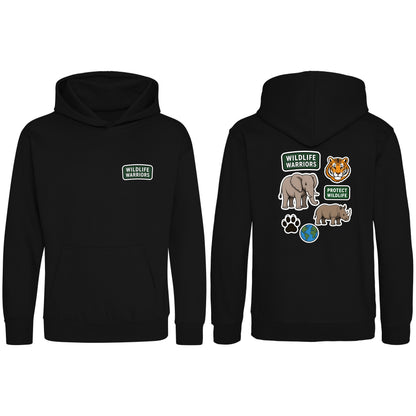 Wildlife Warriors Kids' Hoodie - Badges of the Wild Deep Black colour variant image
