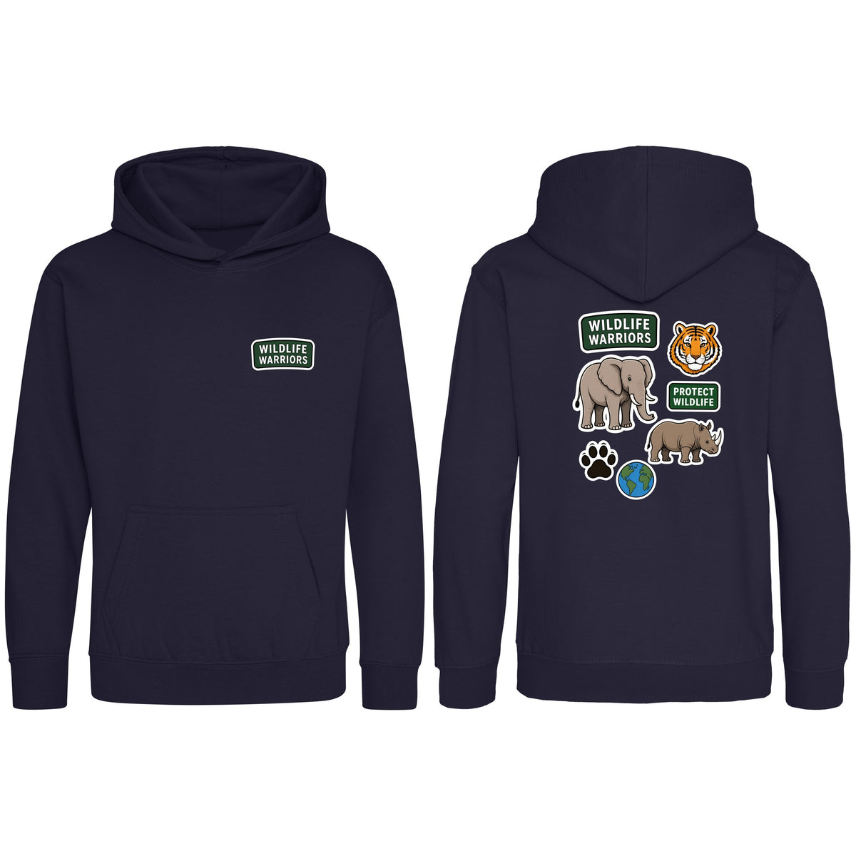Wildlife Warriors Kids' Hoodie - Badges of the Wild French Navy colour variant image