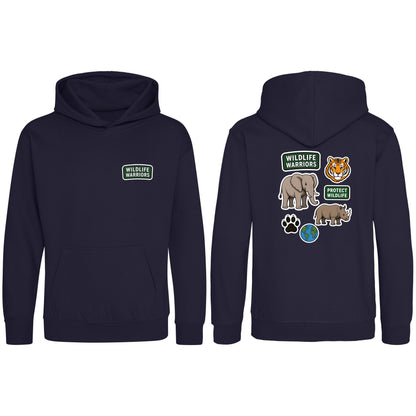 Wildlife Warriors Kids' Hoodie - Badges of the Wild French Navy colour variant image