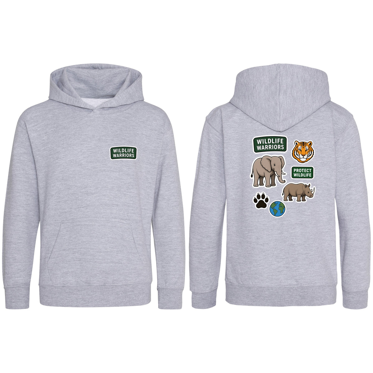 Wildlife Warriors Kids' Hoodie - Badges of the Wild Heather Grey colour variant image
