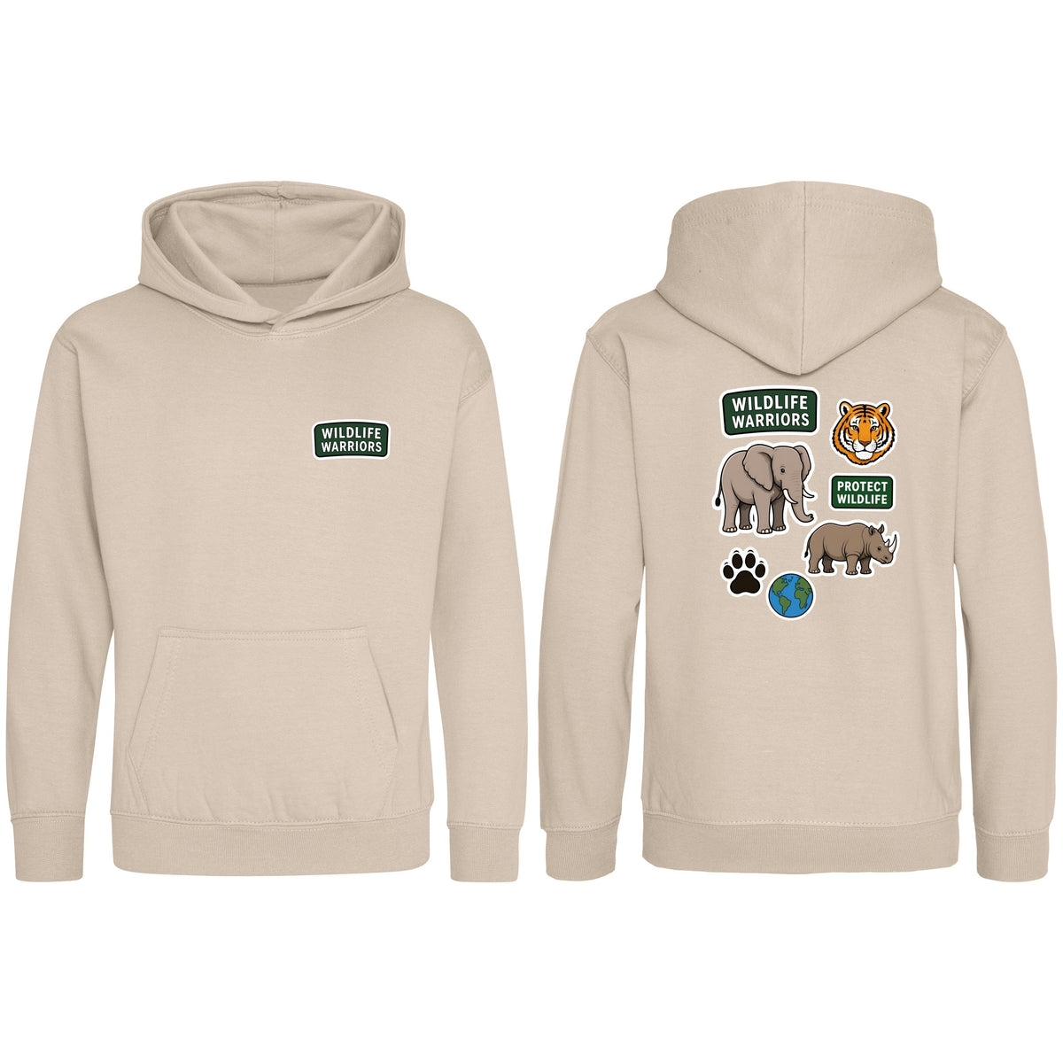 Wildlife Warriors Kids' Hoodie - Badges of the Wild Natural Stone colour variant image