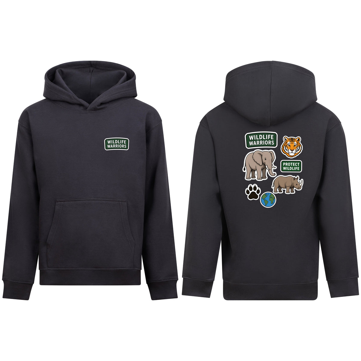 Wildlife Warriors Kids' Hoodie - Badges of the Wild Solid Charcoal colour variant image
