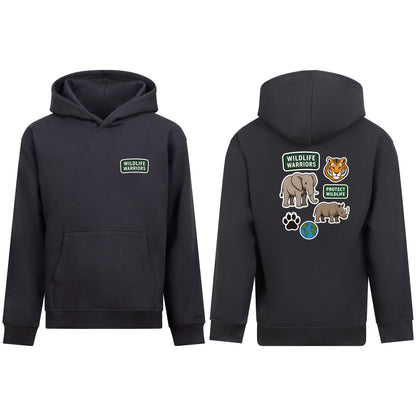 Wildlife Warriors Kids' Hoodie - Badges of the Wild Solid Charcoal colour variant image