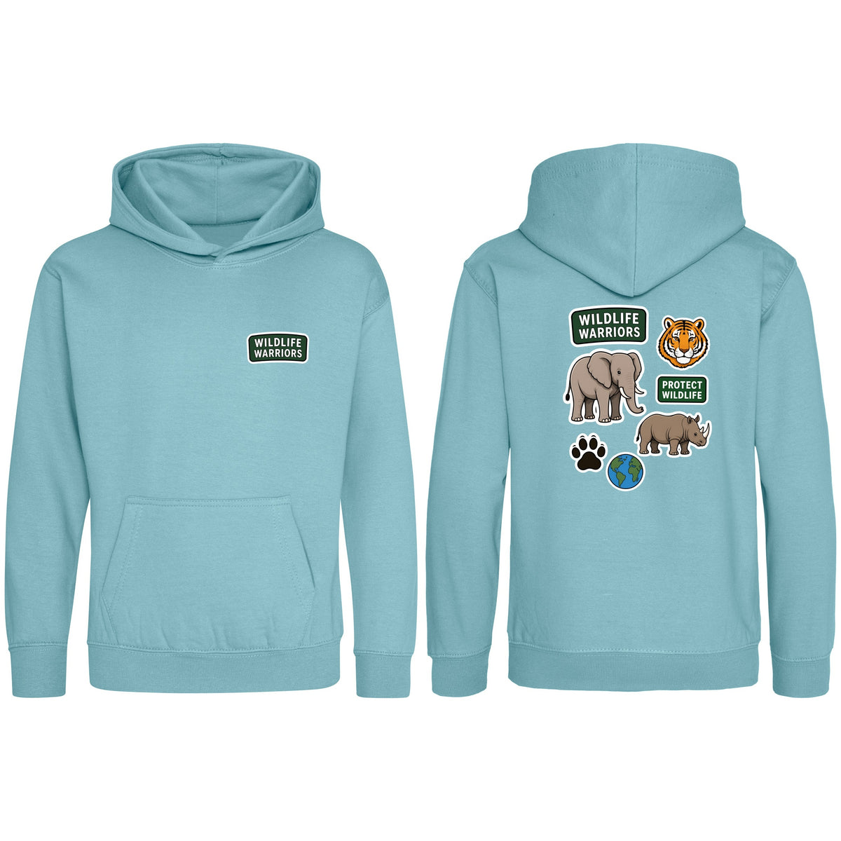 Wildlife Warriors Kids' Hoodie - Badges of the Wild Seafoam colour variant image