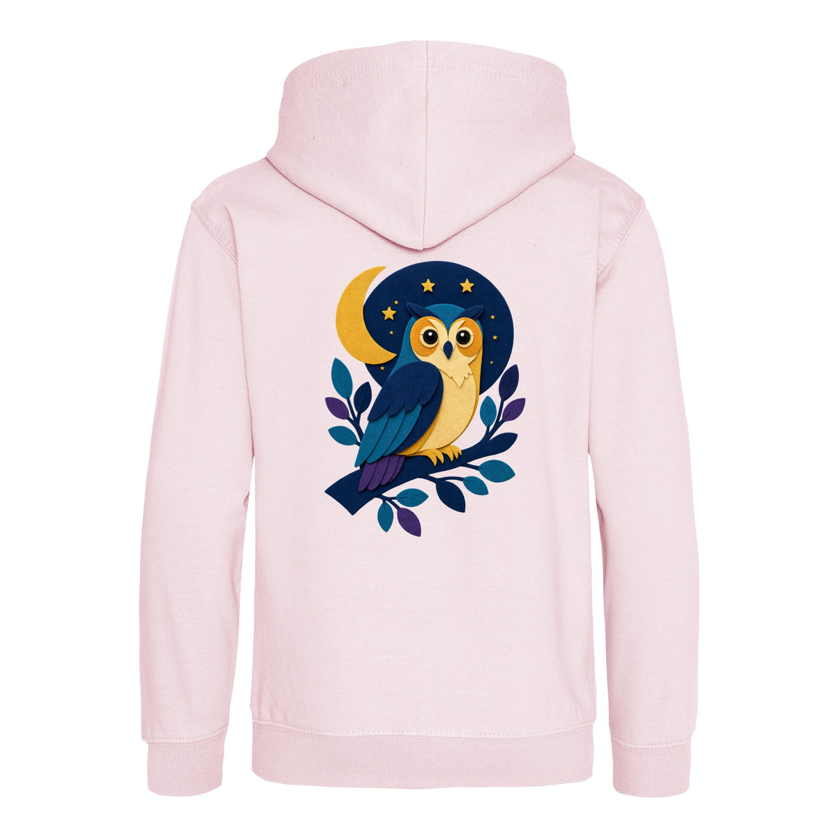 Owl in the Moonlight Kids' Hoodie - Felt & Fauna Baby Pink colour variant image