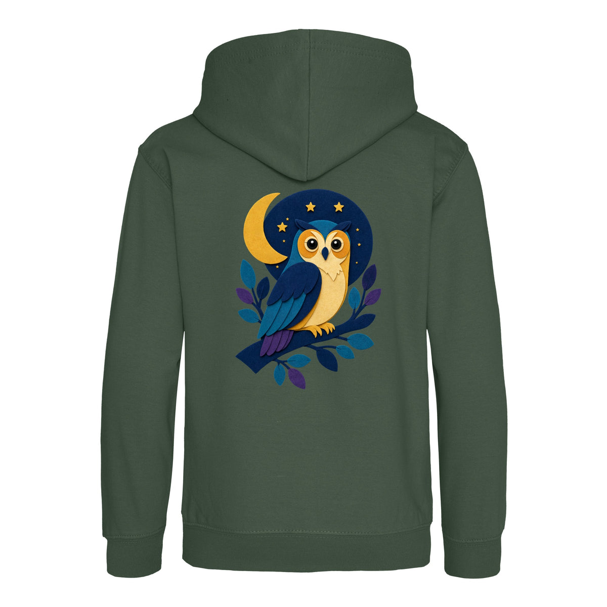 Owl in the Moonlight Kids' Hoodie - Felt & Fauna Bottle Green colour variant image